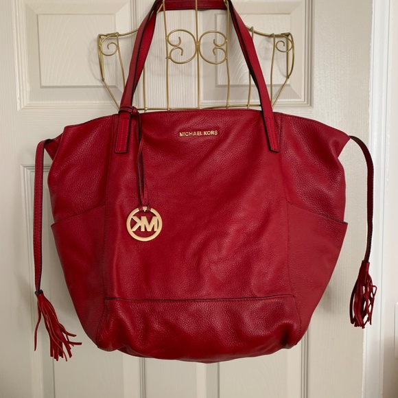 Michael Kors Large Leather Red Tote with Tassels - Picture 16 of 16